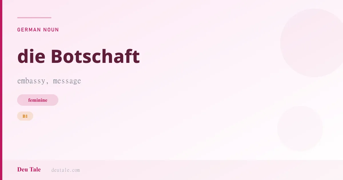 die Botschaft — German feminine noun meaning embassy, message (B1)