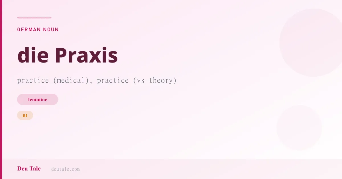die Praxis — German feminine noun meaning practice (medical), practice (vs theory) (B1)
