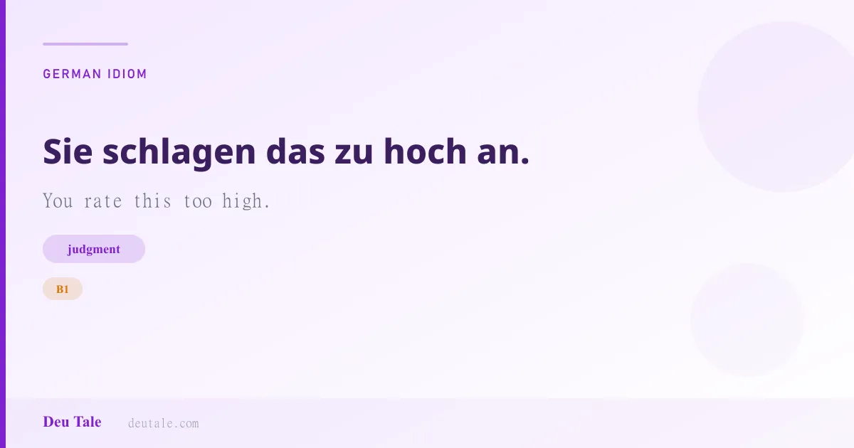 Sie schlagen das zu hoch an. — German idiom meaning: You rate this too high. (B1)