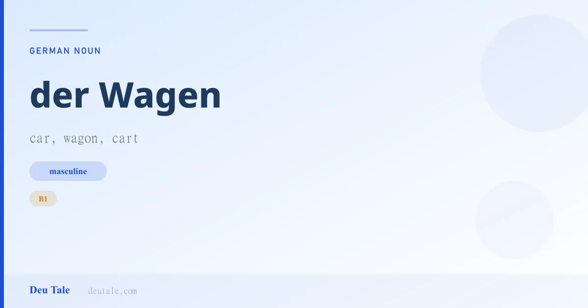 der Wagen — German masculine noun meaning car, wagon, cart (B1)